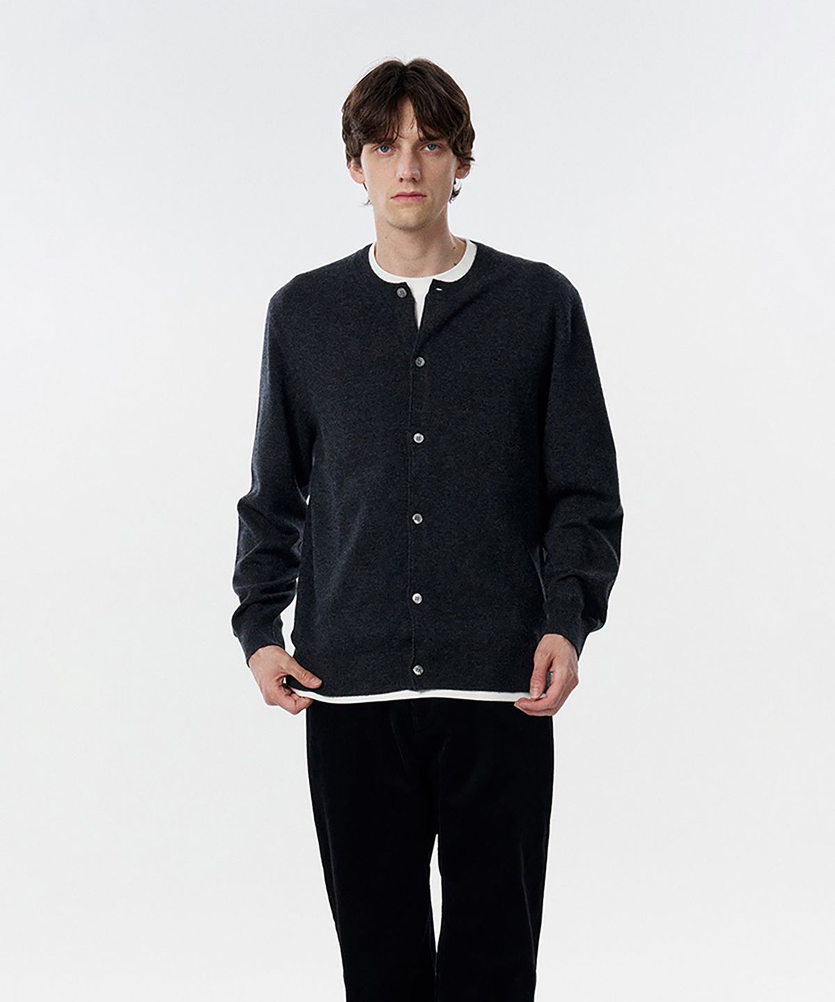 테일던(TAILDERN) Elordi Round Neck Cardigan Wool Cashmere Charcoal