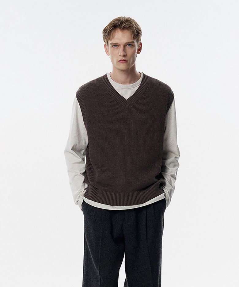 Gould cotton wool Knit Vest Brown