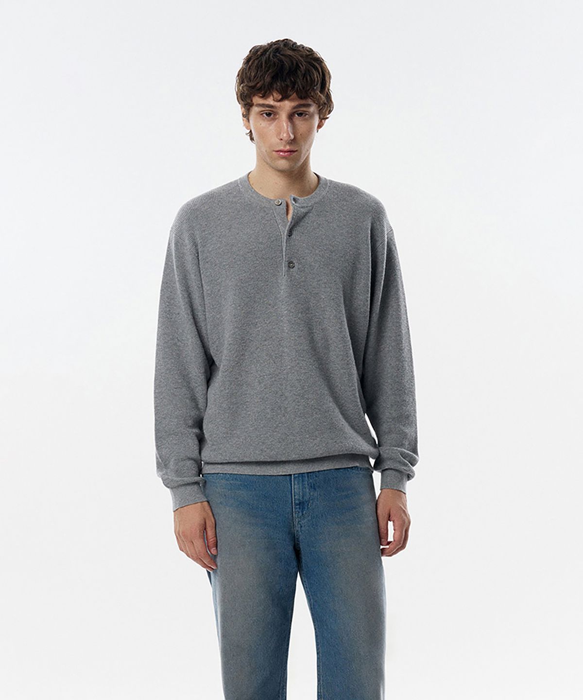 테일던(TAILDERN) Robert Henley Neck Sweater Cotton Wool Grey