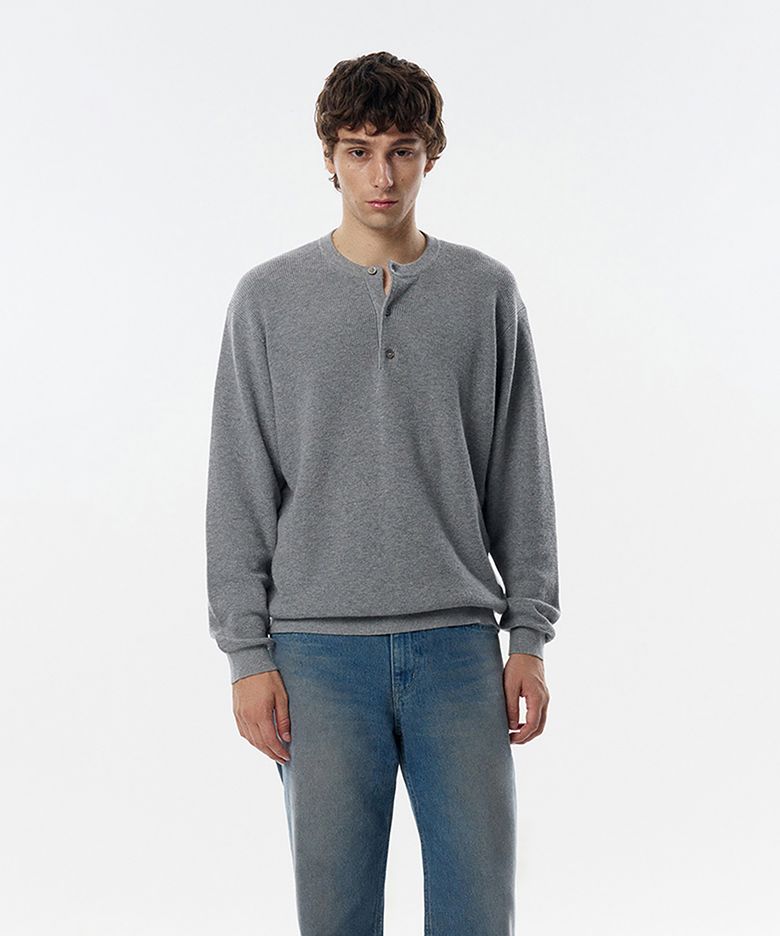 Robert Henley Neck Sweater Cotton Wool Grey