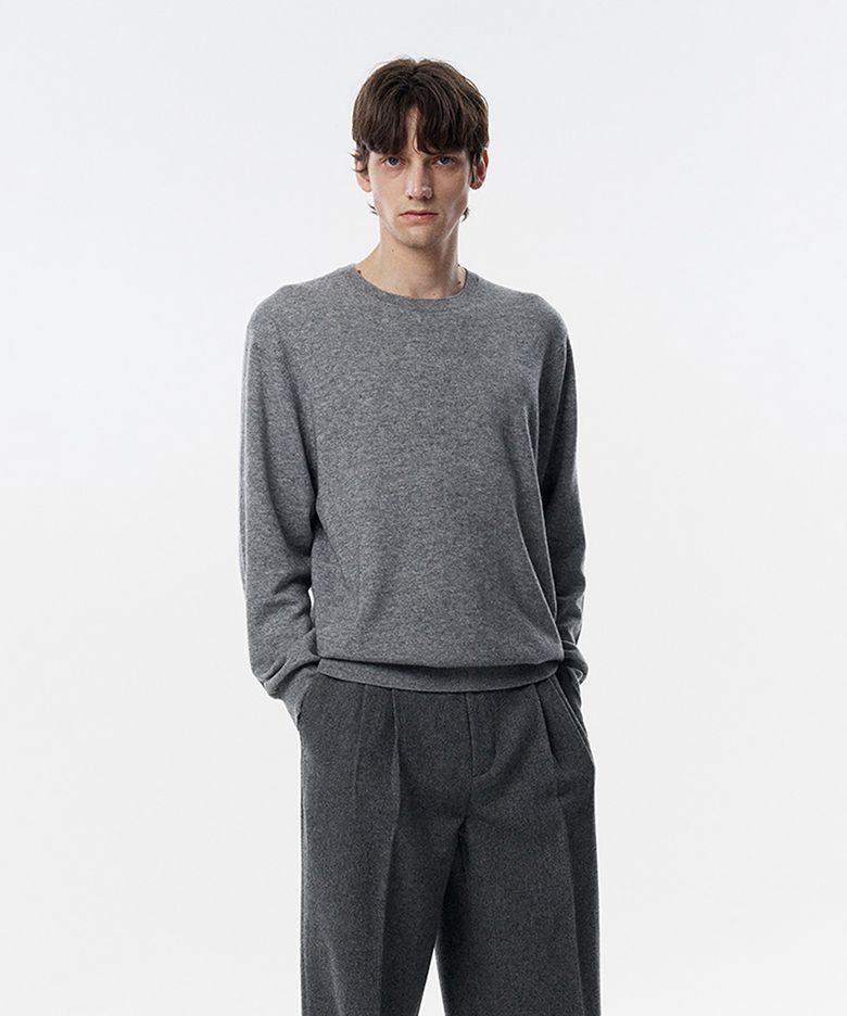 Wales Wool Cashmere Crewneck Sweater Grey
