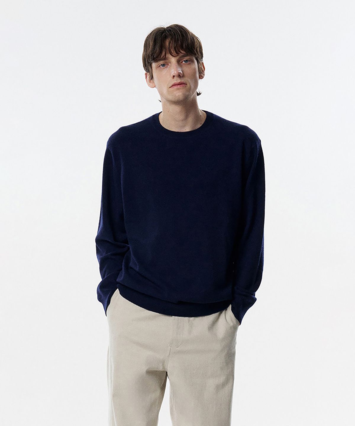 테일던(TAILDERN) Wales Wool Cashmere Crewneck Sweater Navy
