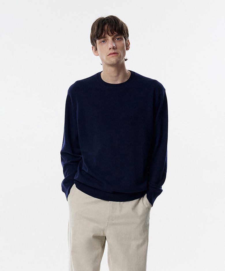 Wales Wool Cashmere Crewneck Sweater Navy