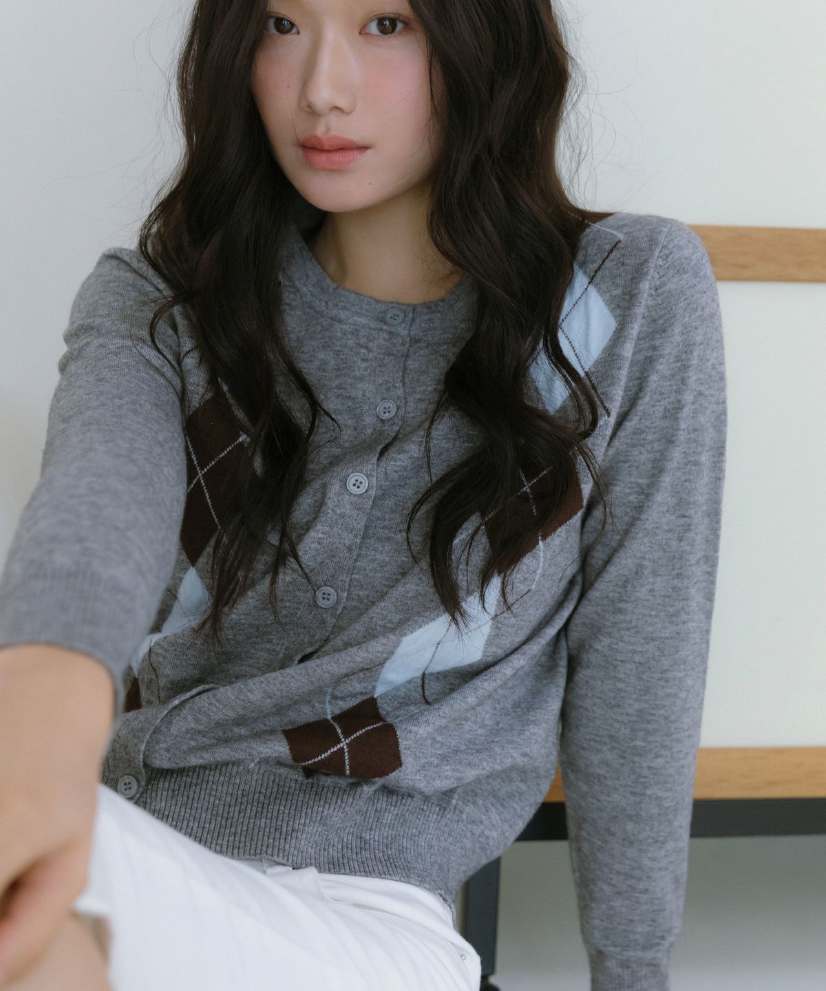 멜로토리(MELLOTORY) 아가일 니트 가디건 (2color)