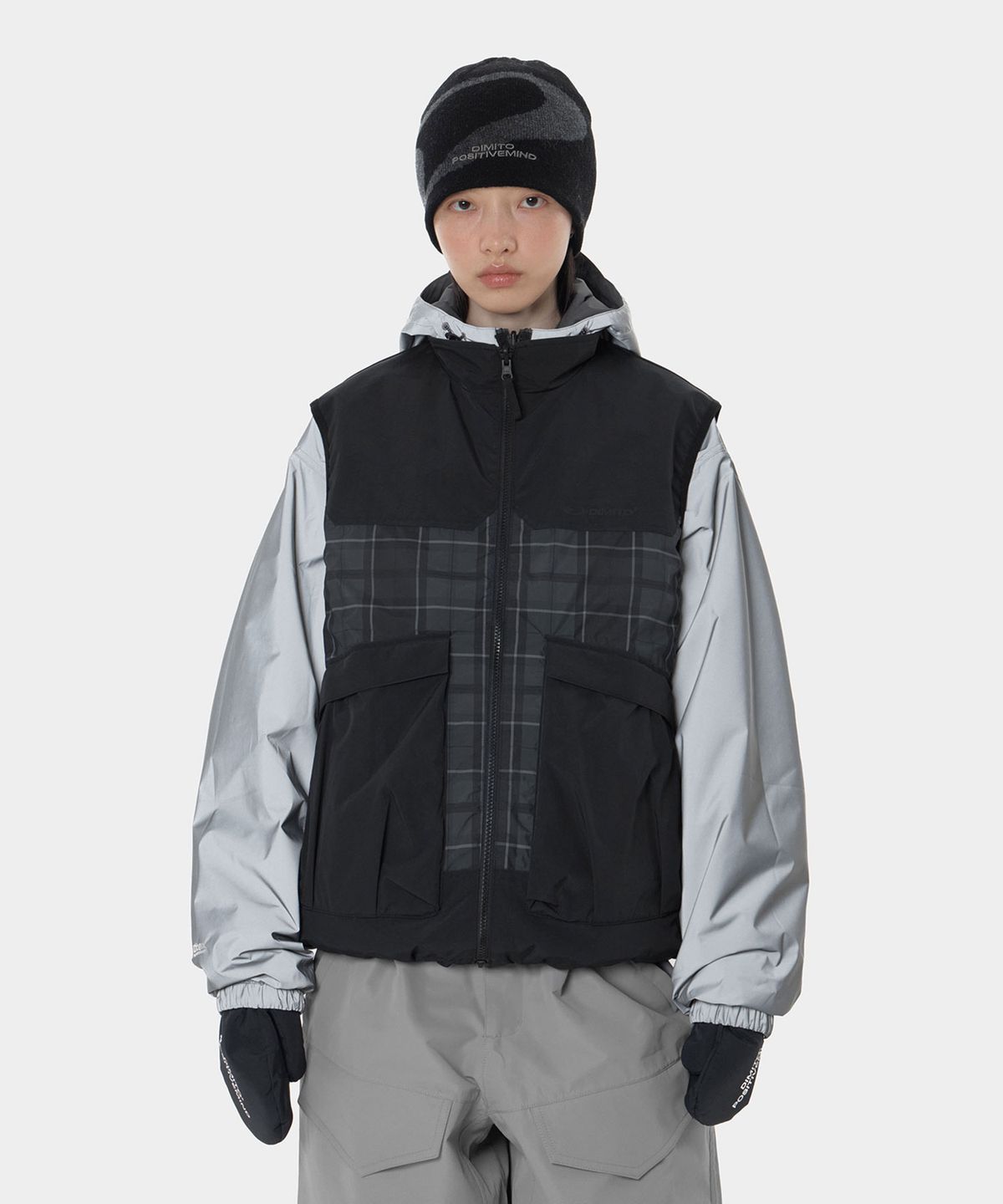 디미토(DIMITO) REVERSIBLE WIND VEST NAVY CHECK