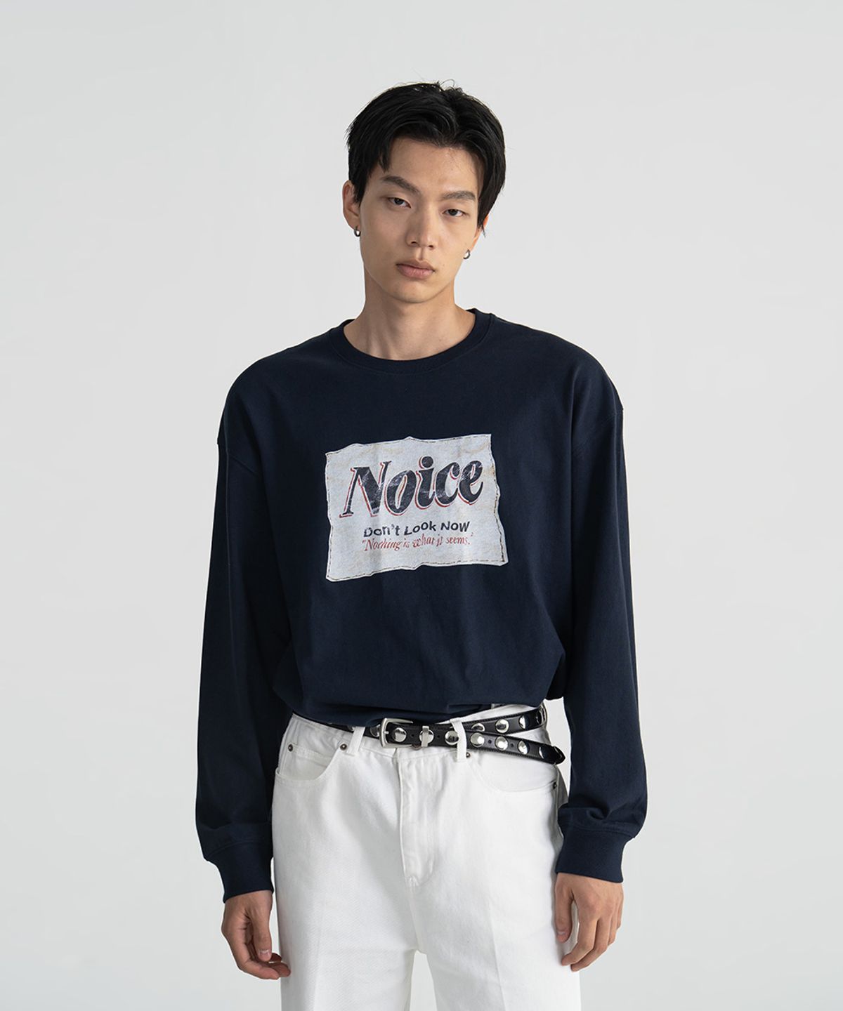 노이스(NOICE) AGED LABEL LONG-SLEEVE T-SHIRT - DARK NAVY