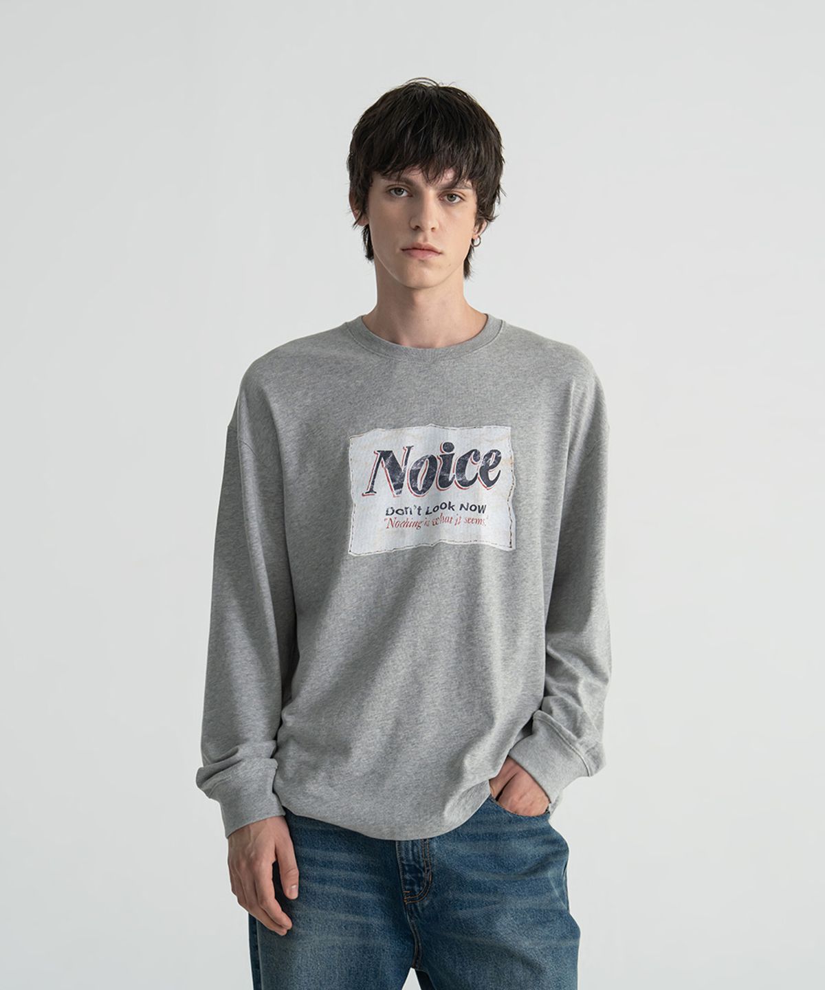 노이스(NOICE) AGED LABEL LONG-SLEEVE T-SHIRT - MELANGE GREY
