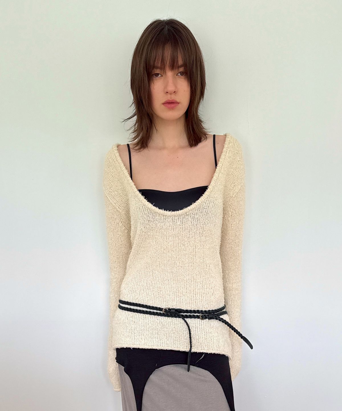 다이애그널(DIAGONAL) U NECK BASIC KNIT (ivory)