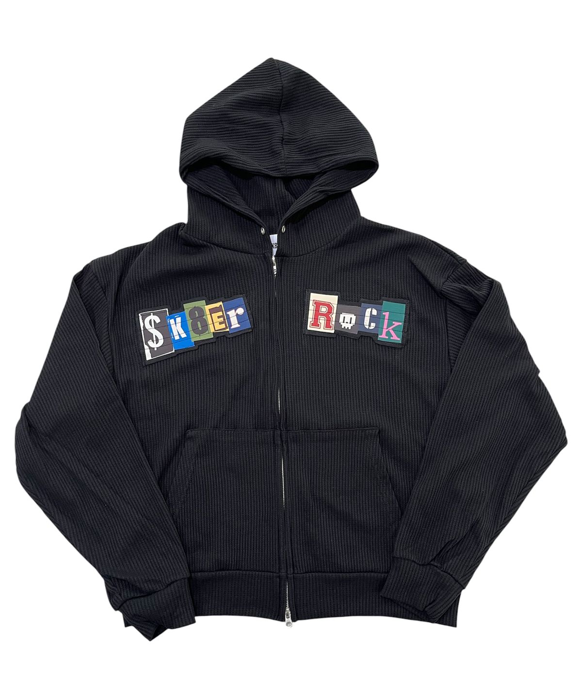 스케이터락(SK8ER ROCK) Collage Logo Waffle Hood Zip-Up (Black)