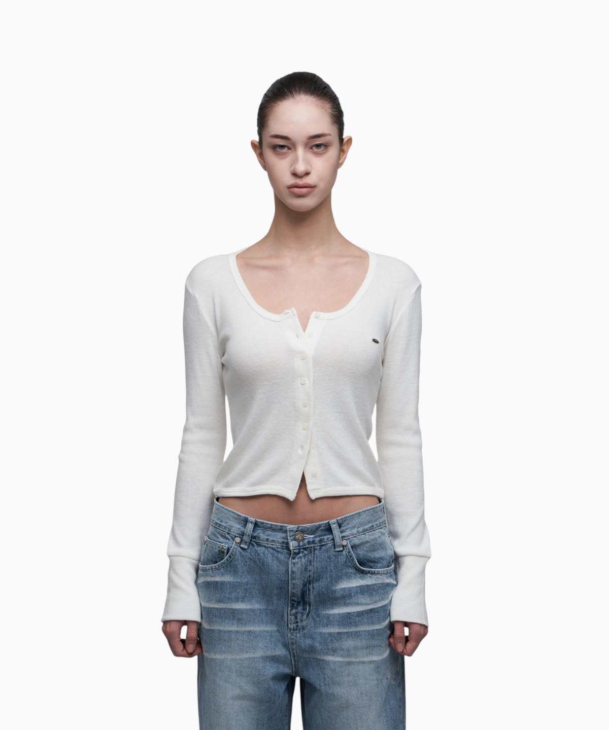 시너진(SYNERJYN) SLIM RIB KNIT CARDIGAN IVORY
