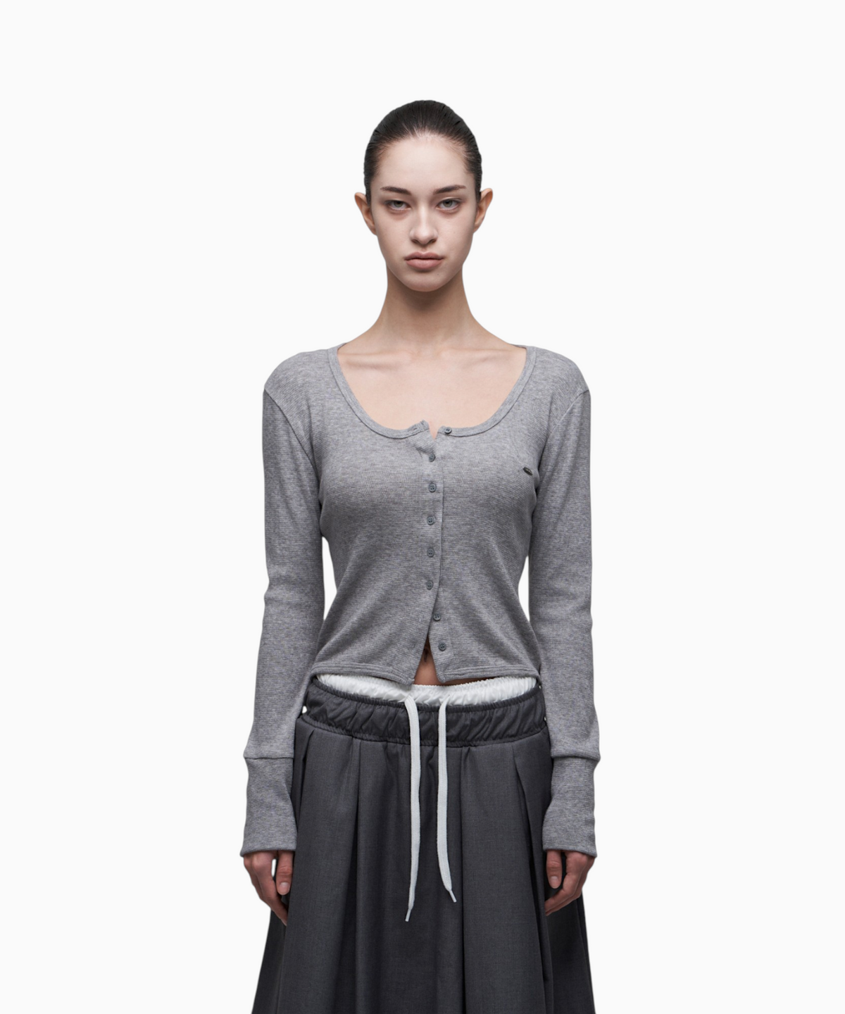시너진(SYNERJYN) SLIM RIB KNIT CARDIGAN MELANGE