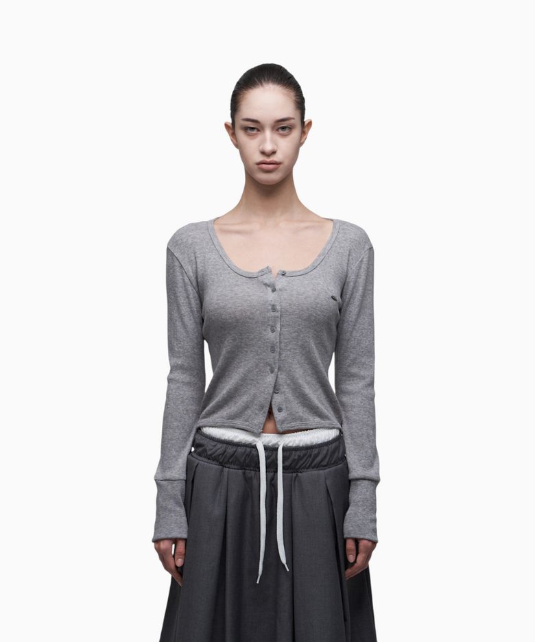 SLIM RIB KNIT CARDIGAN MELANGE
