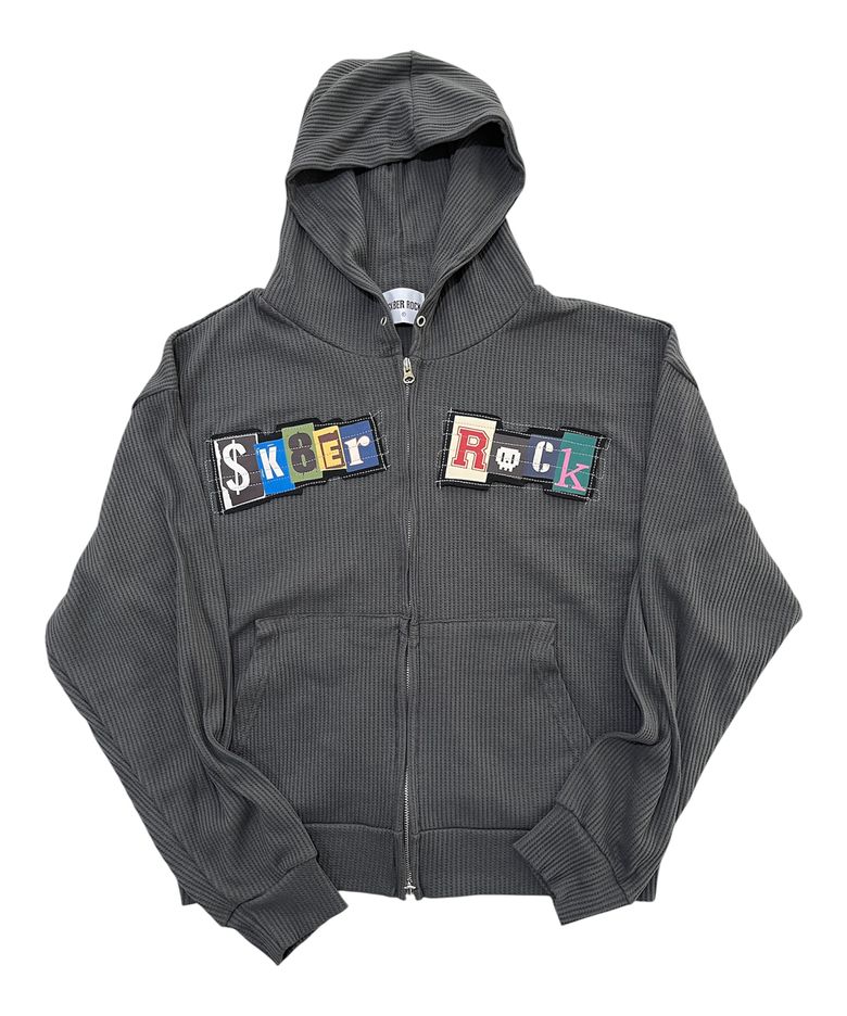 Collage Logo Waffle Hood Zip-Up (Charcoal)