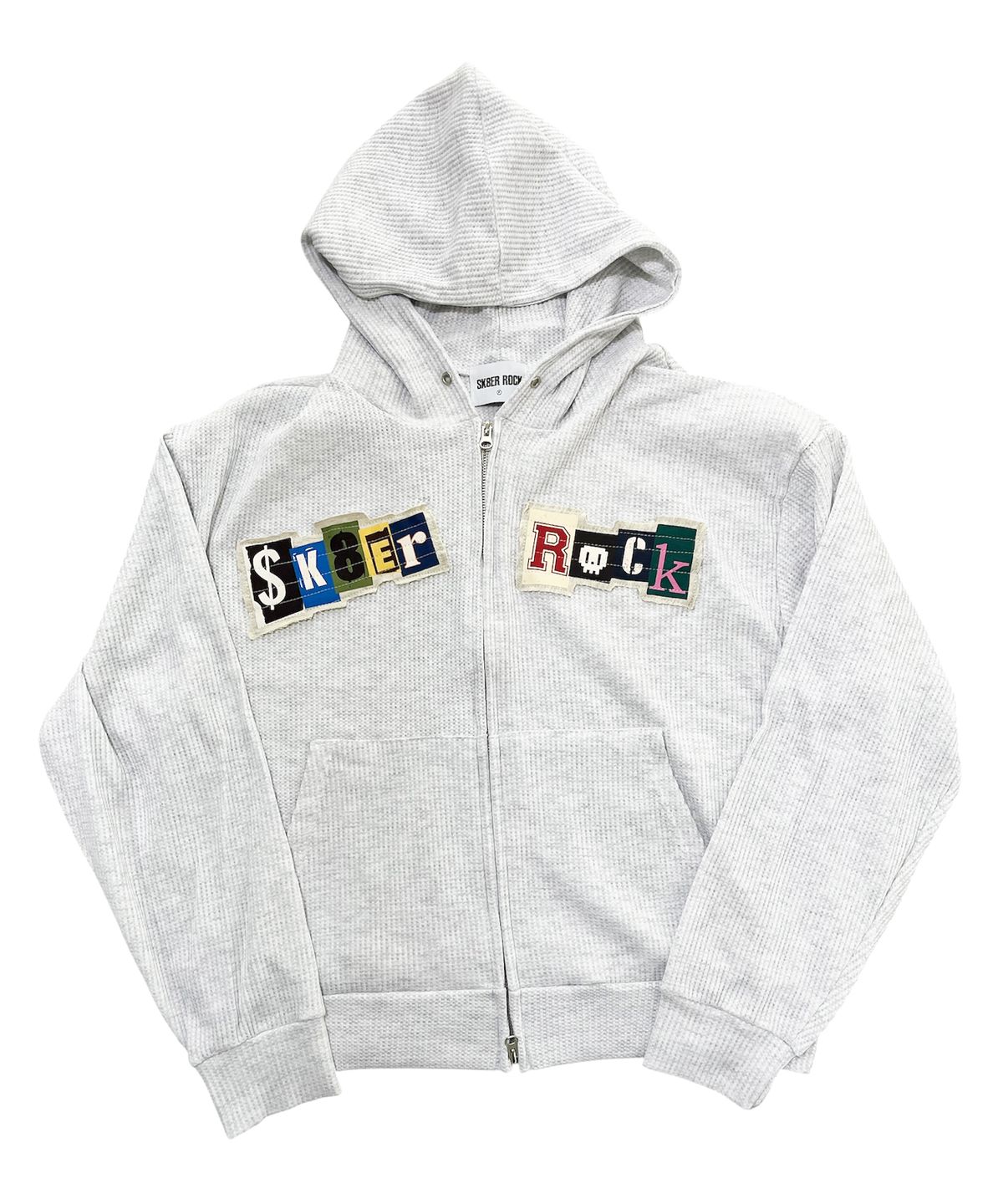 스케이터락(SK8ER ROCK) Collage Logo Waffle Hood Zip-Up (White melange)