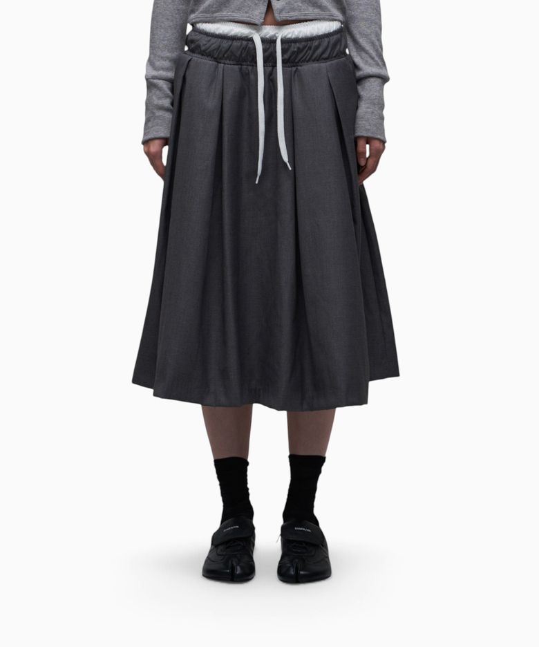 LAYERED WAIST MIDI SKIRT CHARCOAL