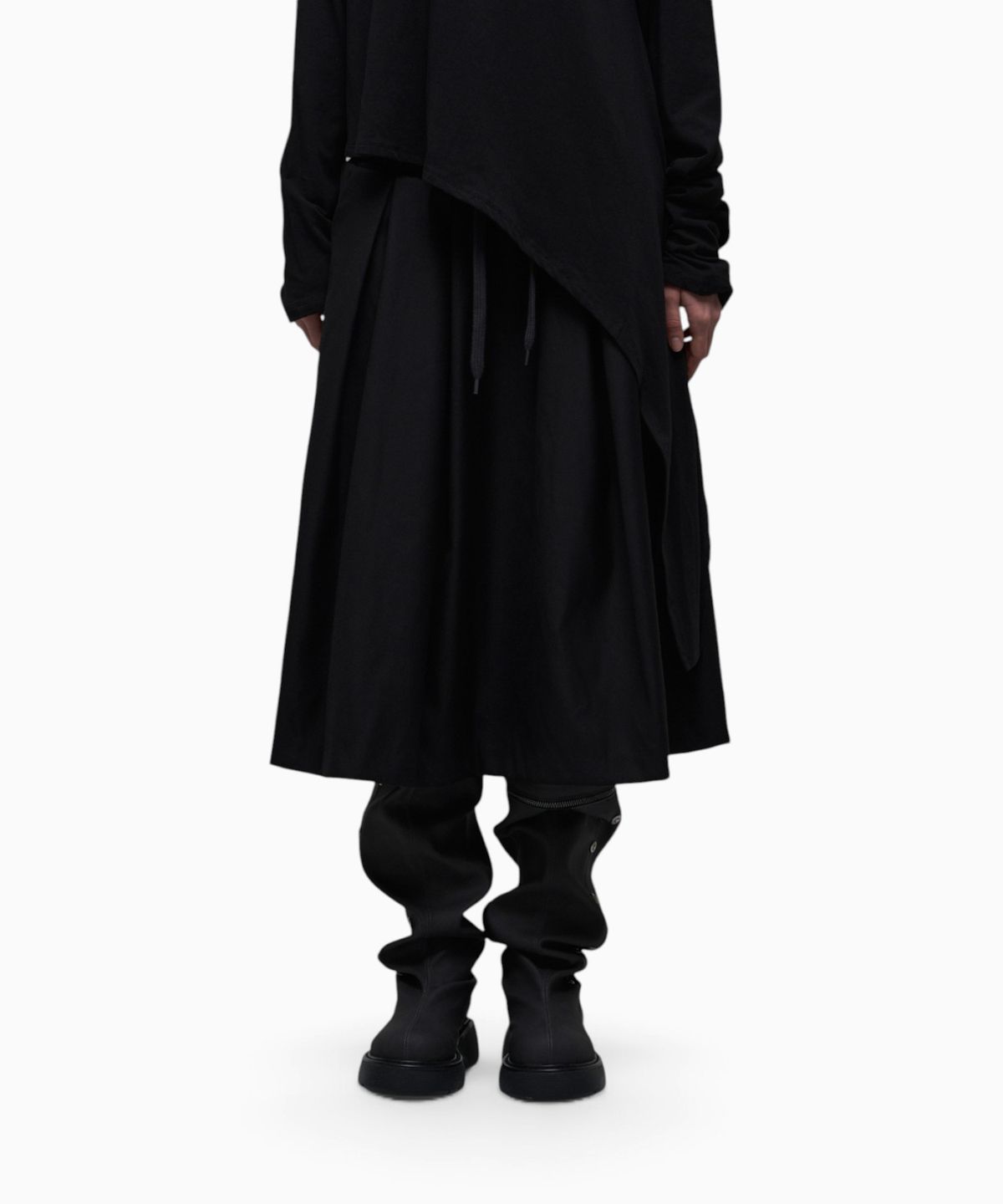 시너진(SYNERJYN) LAYERED WAIST MIDI SKIRT BLACK