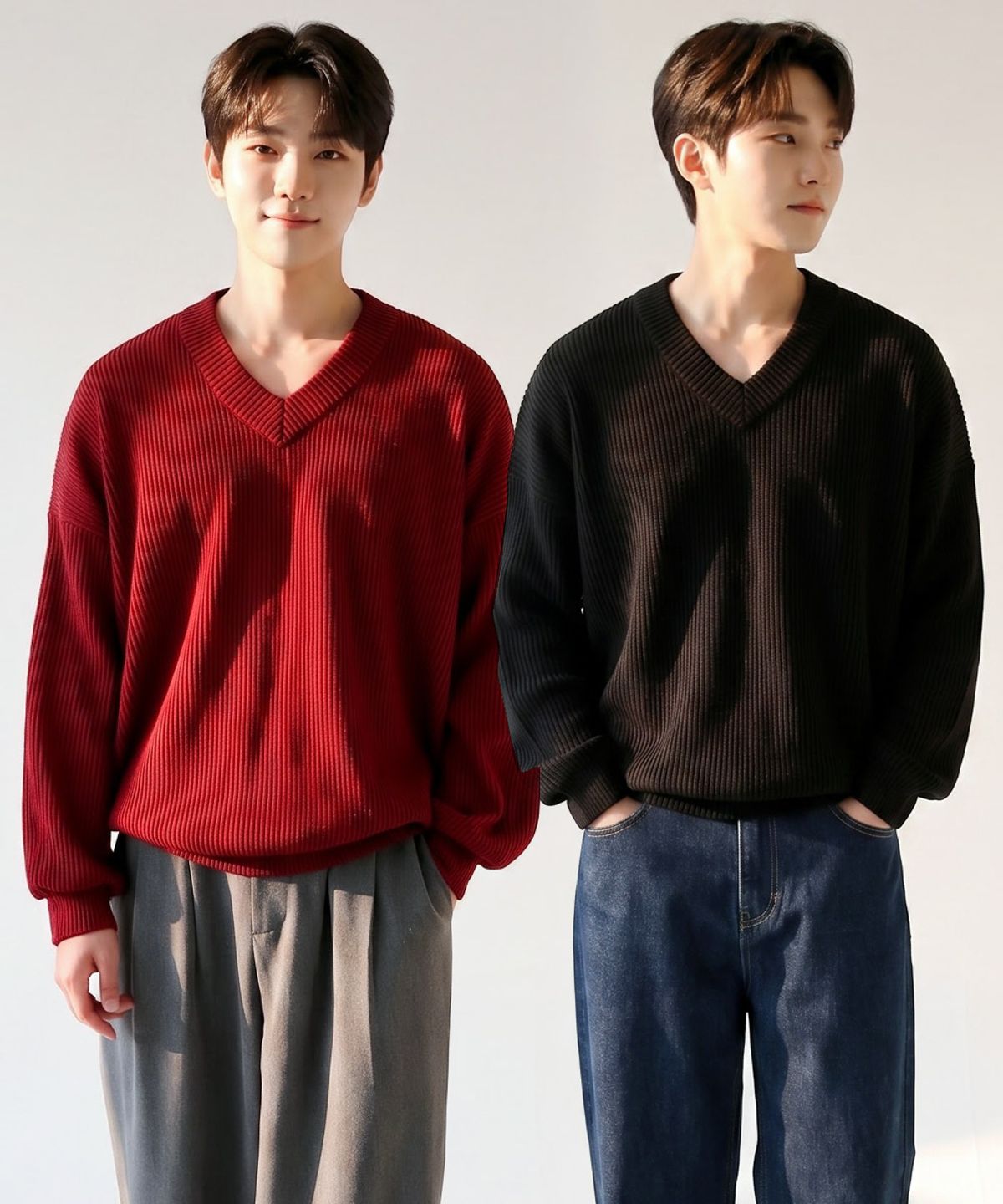 음(UMM) 퓨어 오버핏 스판골지 V넥 맨투맨 7COLOR