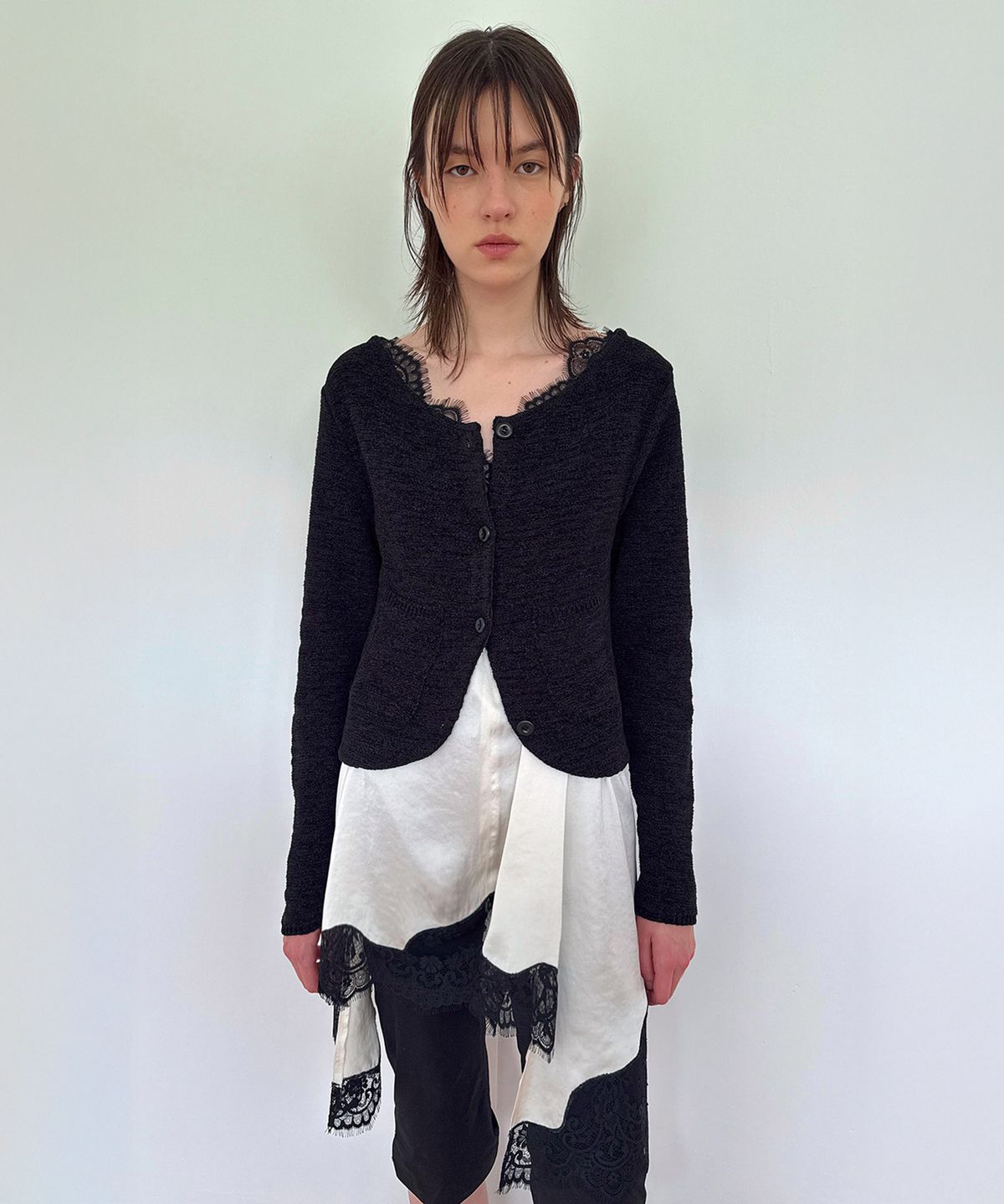 다이애그널(DIAGONAL) BOUCLE KNIT JACKET (black)