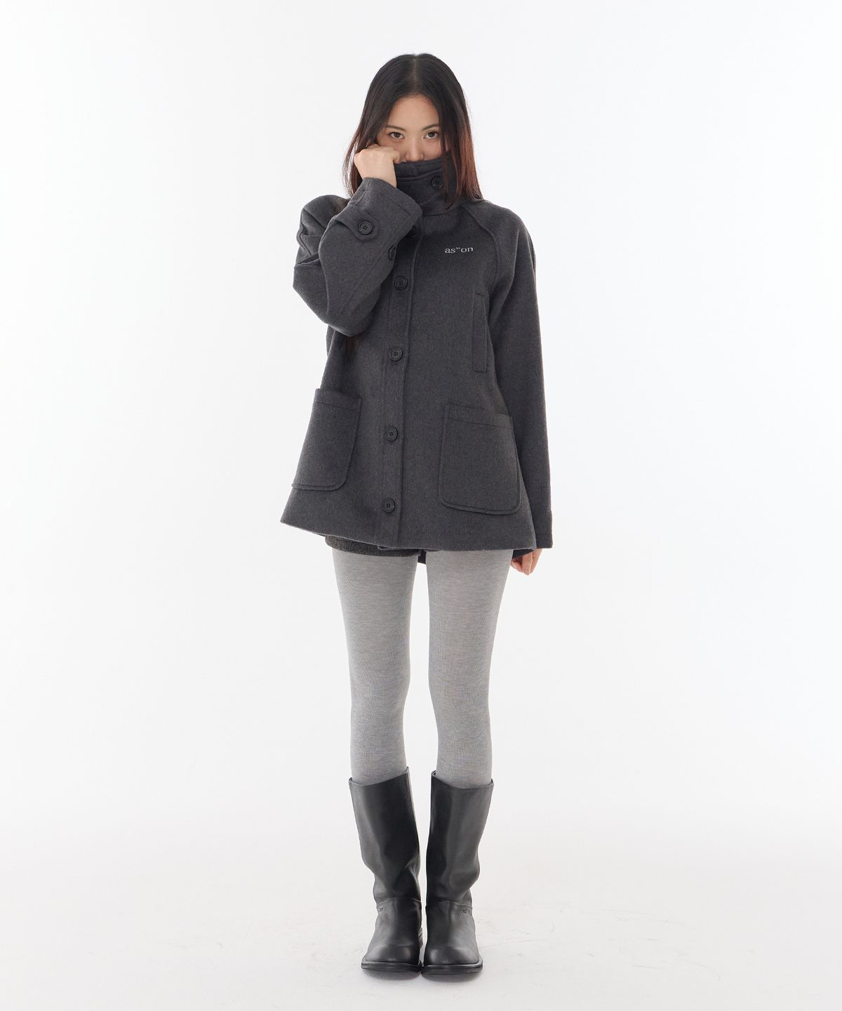 애즈온(ASON) MARLOW HIGH NECK COAT / CHARCOAL