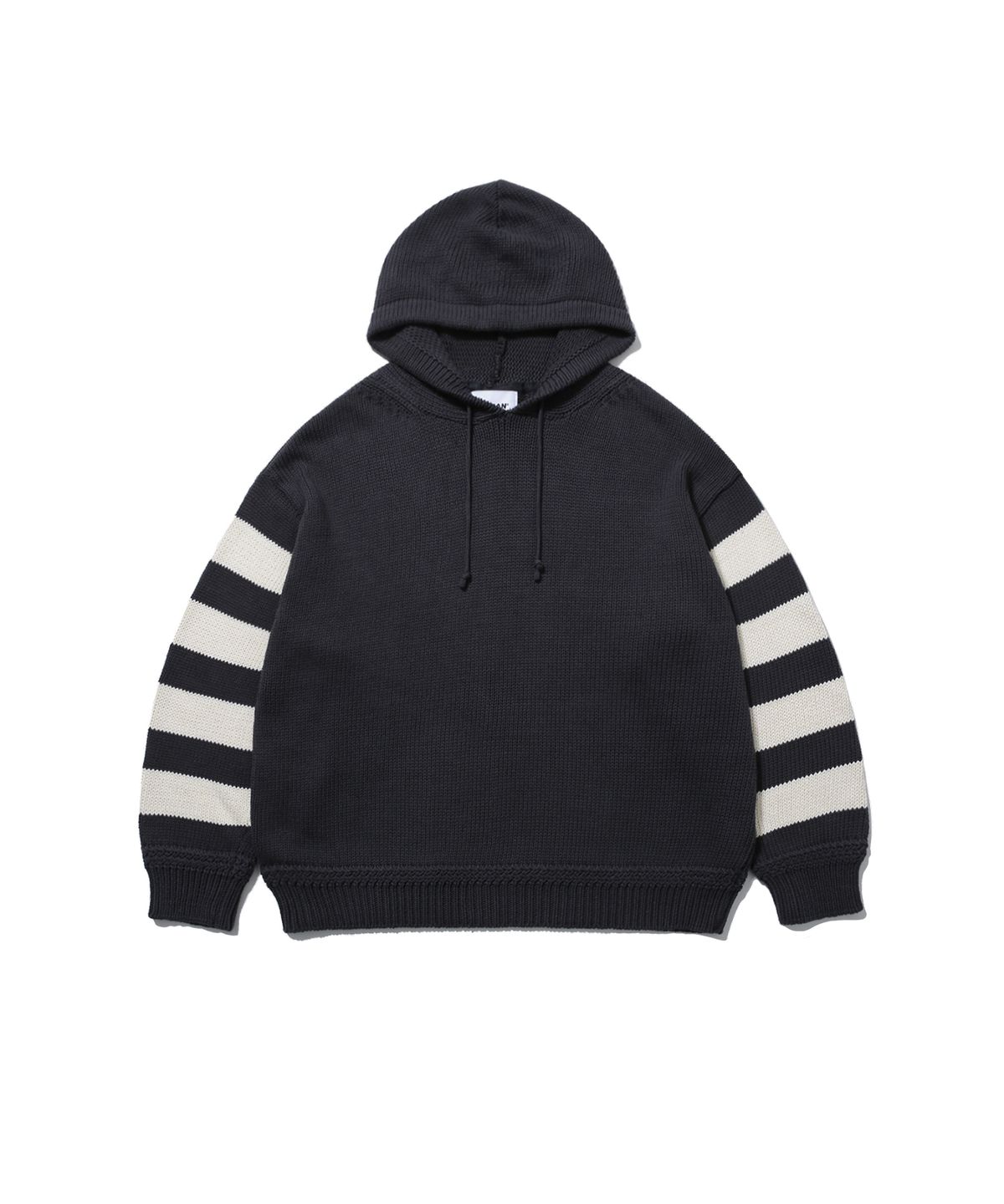앵글런(ANGLAN) Striped Knit Hoodie - Charcoal