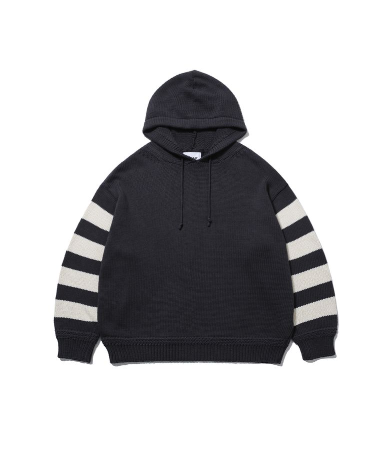 Striped Knit Hoodie - Charcoal