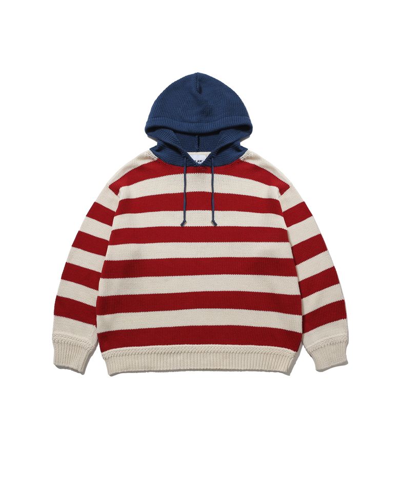 Striped Knit Hoodie - Red