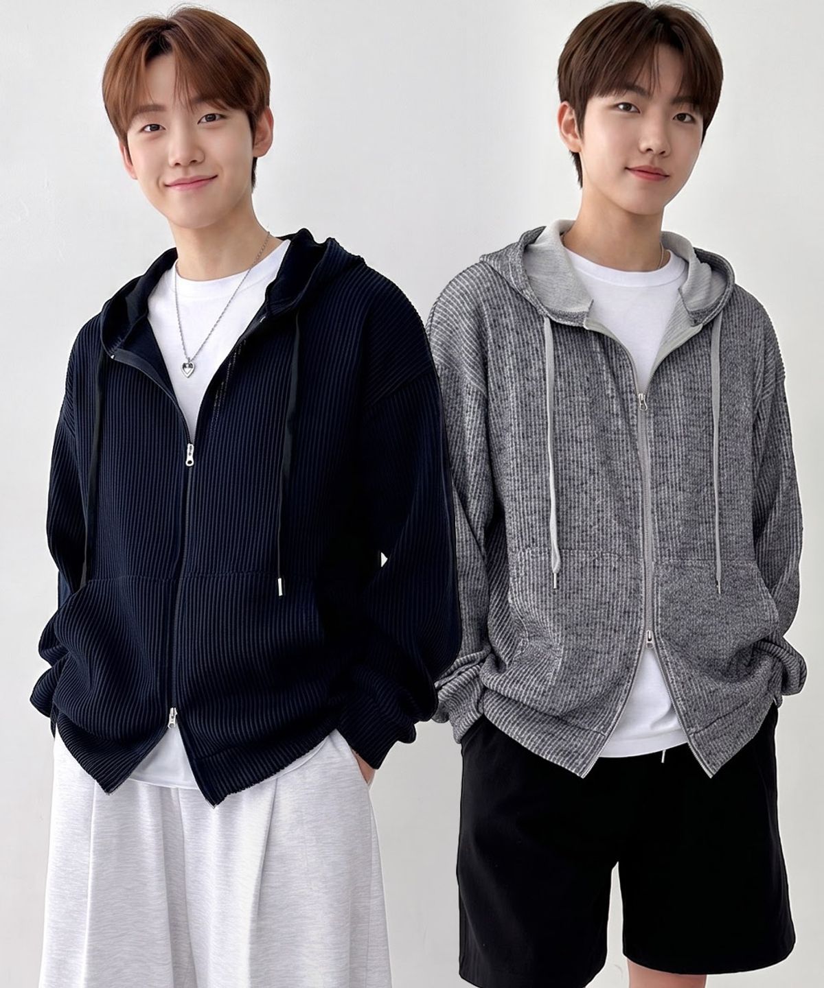 음(UMM) 오버핏 골지스판 후드집업가디건 5COLOR