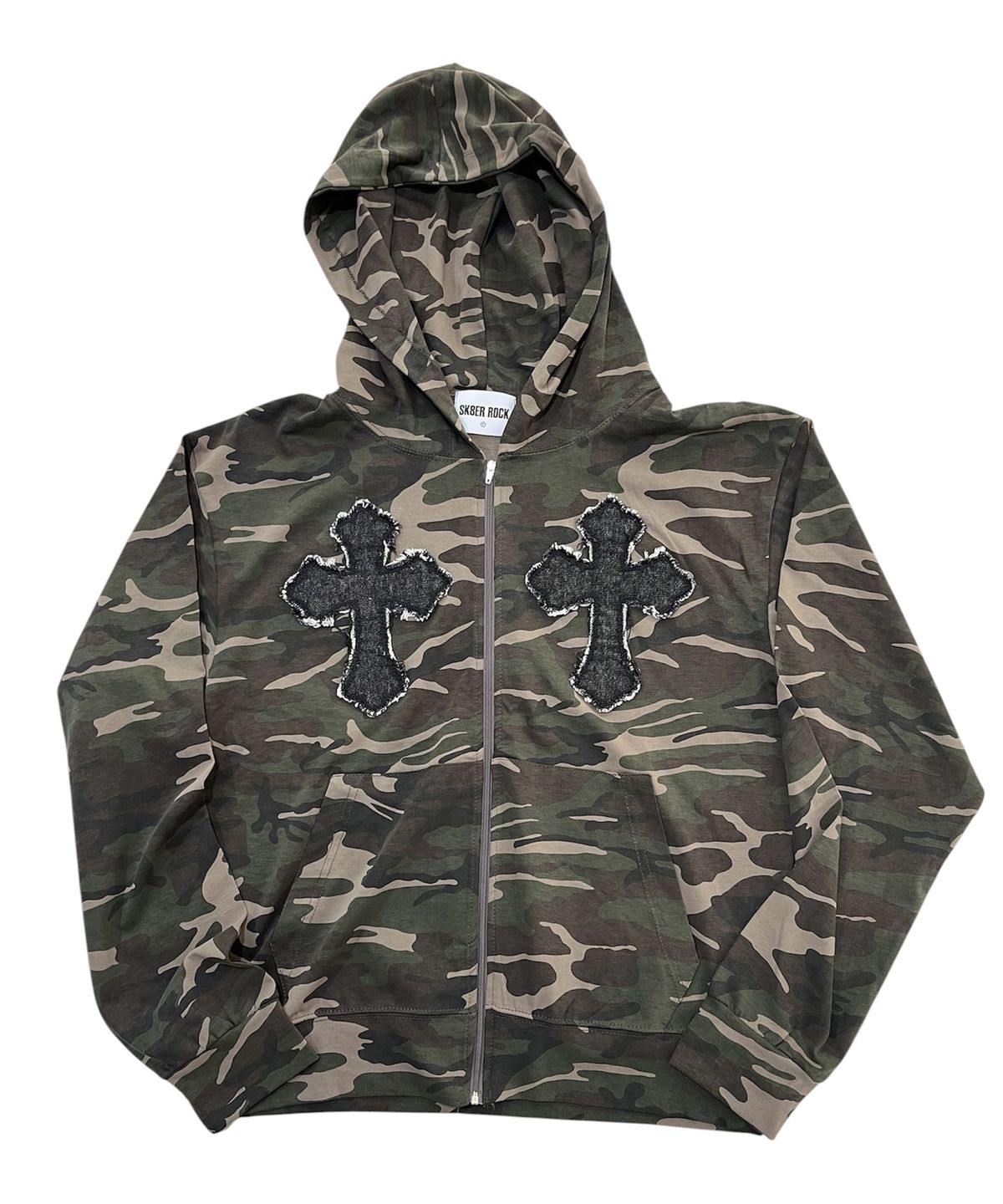 스케이터락(SK8ER ROCK) Cross Camouflage Hood Zip-Up (khaki)