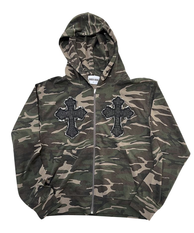 Cross Camouflage Hood Zip-Up (khaki)