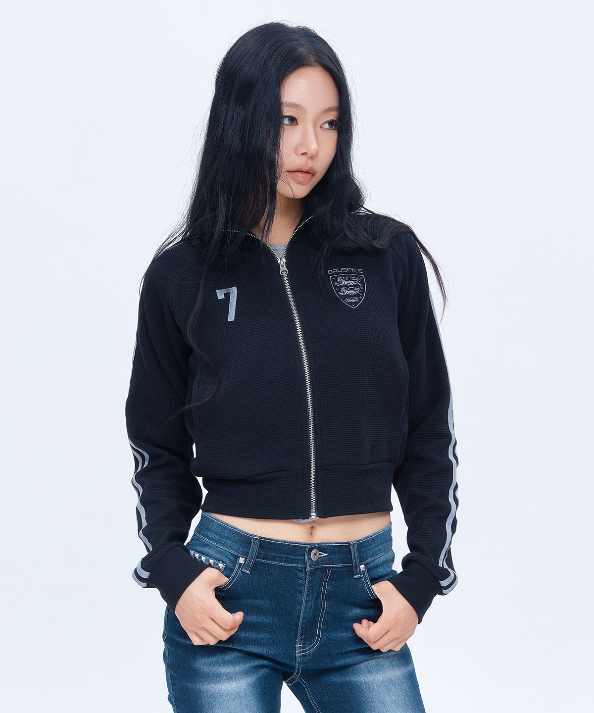 디오스피스(DAUSPICE) (DUC) Waffle Cropped Track Top Black