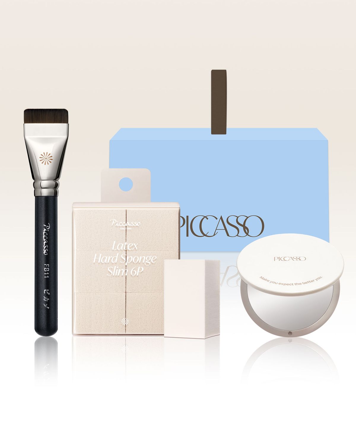 피카소(PICCASSO) [추석한정세트] FB11 스파츌라+상은언니 라텍스 하드 스펀지 슬림 6P (+ 원형 듀얼 미러)