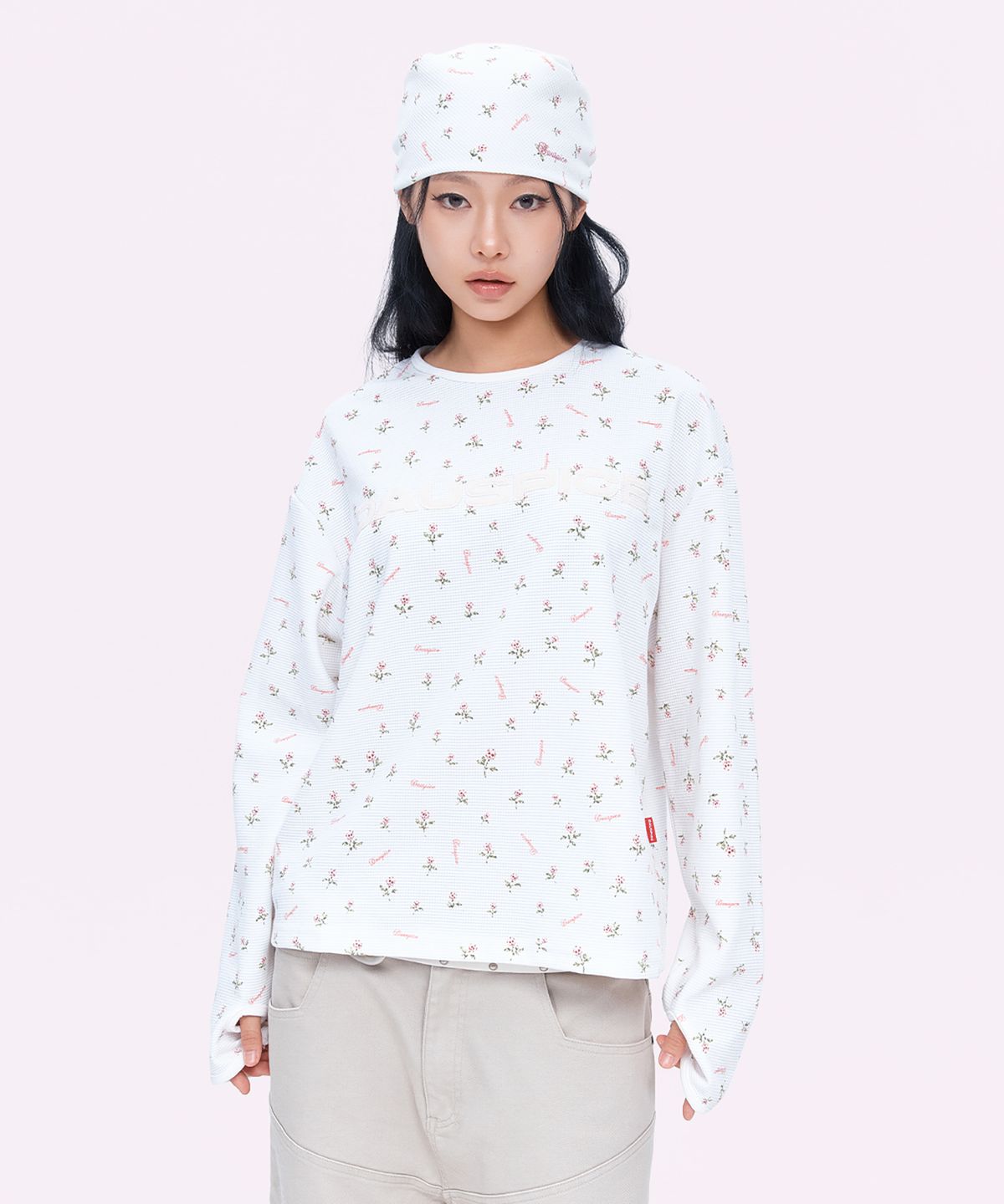 디오스피스(DAUSPICE) (DUC) Appliqué Logo Waffle Long Sleeve Flower