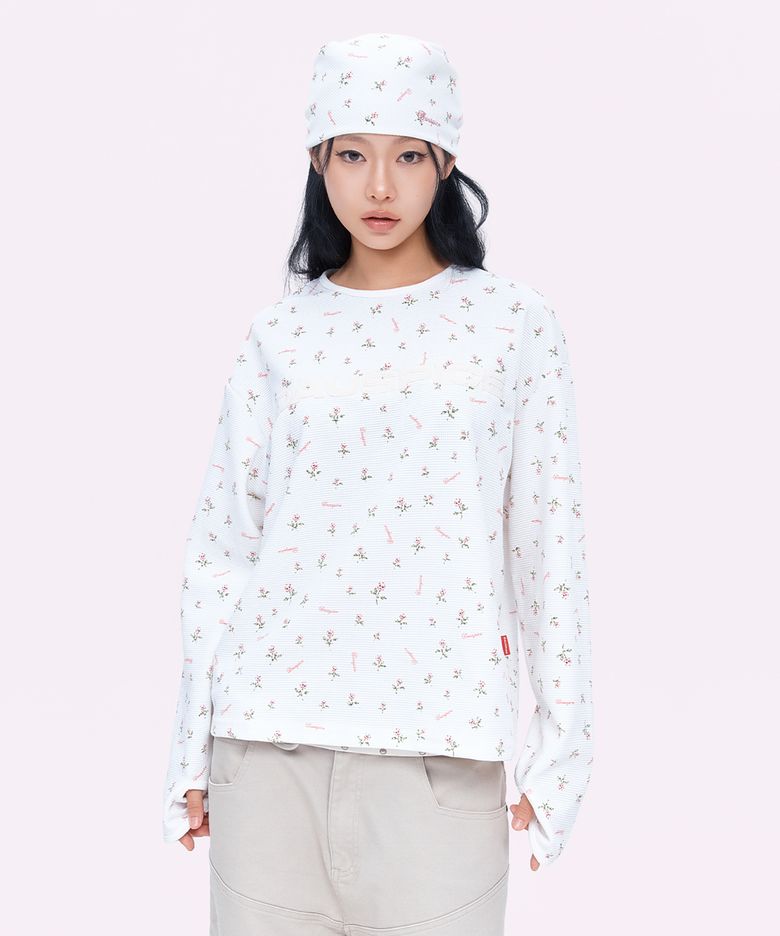 (DUC) Appliqué Logo Waffle Long Sleeve Flower