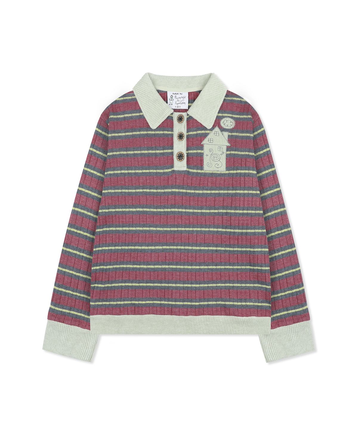 루나키후(RuNaKi'Hu') WXT107 나카네코 니트 스트라이프 카라티 (BURGUNDY)