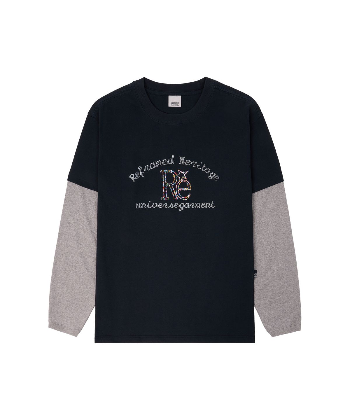 유니버스 가먼트(UNIVERSE GARMENT) 레이어드 그래픽 긴팔 티셔츠_NAVY