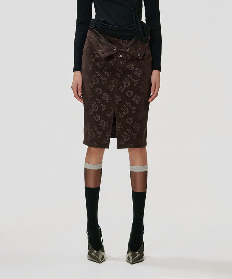 Foldover Rose Skirt_BROWN