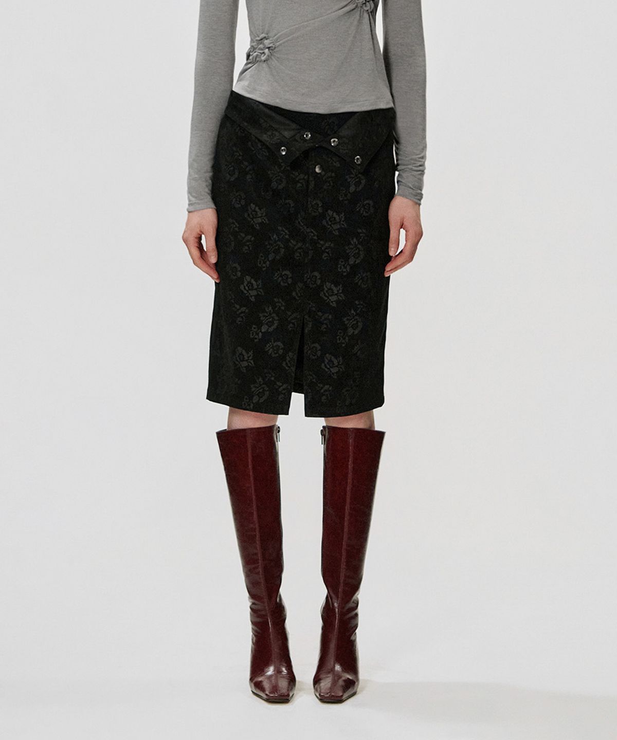 킴지수(KIMZISU) Foldover Rose Skirt_BLACK