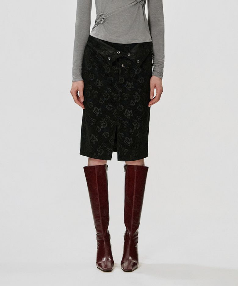 Foldover Rose Skirt_BLACK