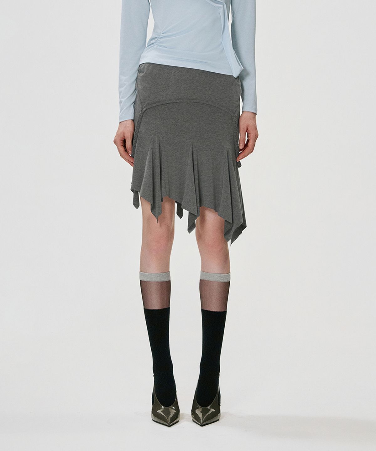 킴지수(KIMZISU) Foldover Gored Jersey Skirt_GREY