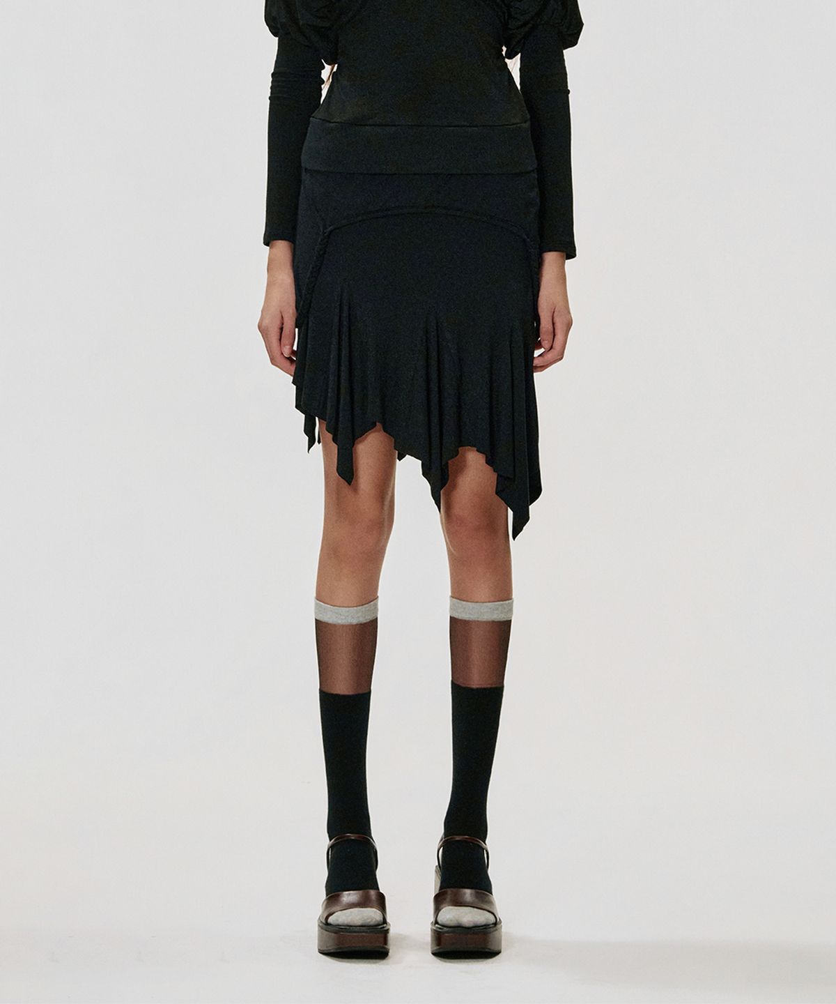 킴지수(KIMZISU) Foldover Gored Jersey Skirt_BLACK