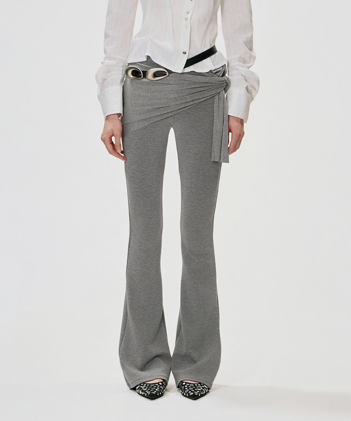 킴지수(KIMZISU) Wrap Bootcut Jersey Pants_GREY