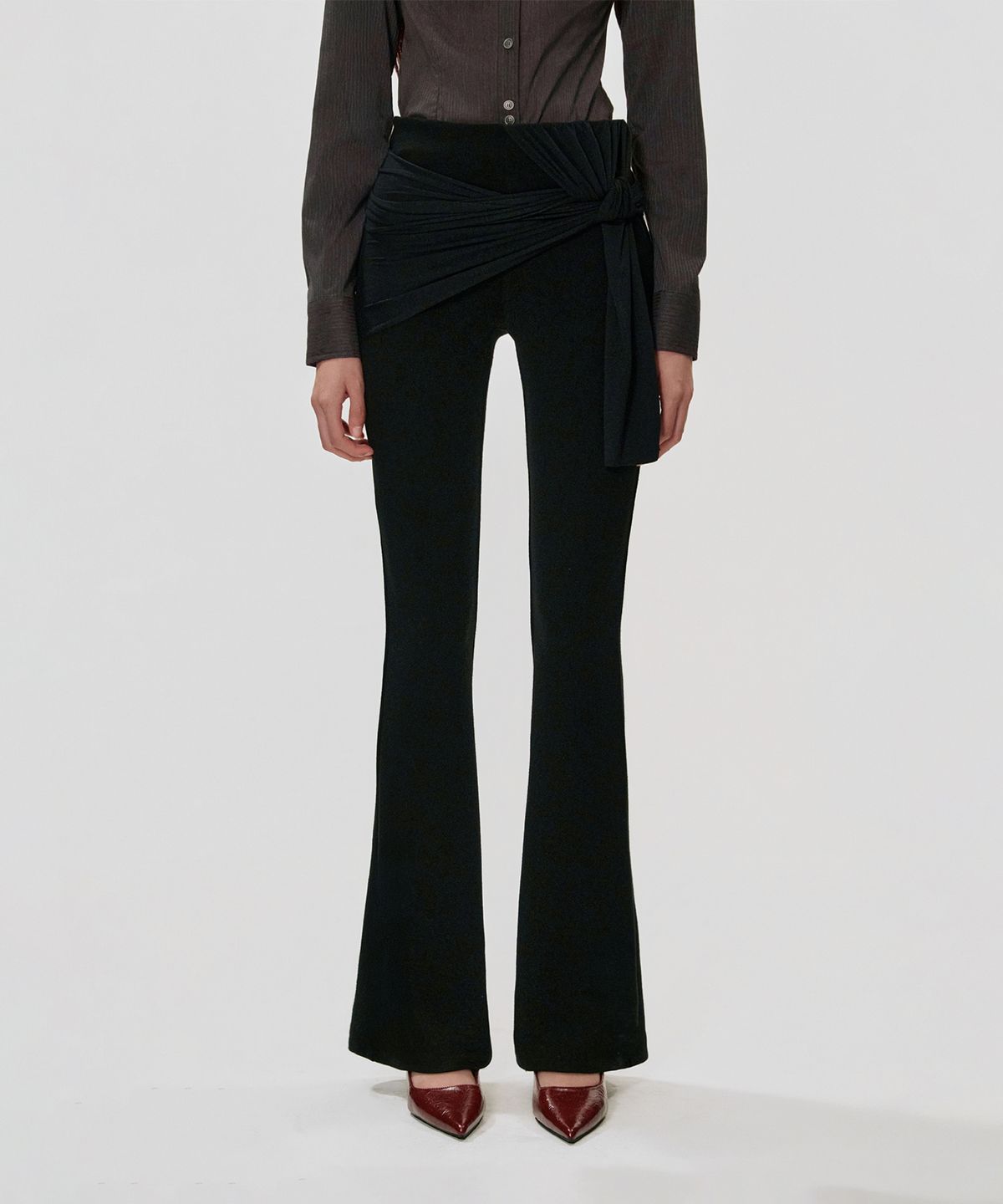 킴지수(KIMZISU) Wrap Bootcut Jersey Pants_BLACK