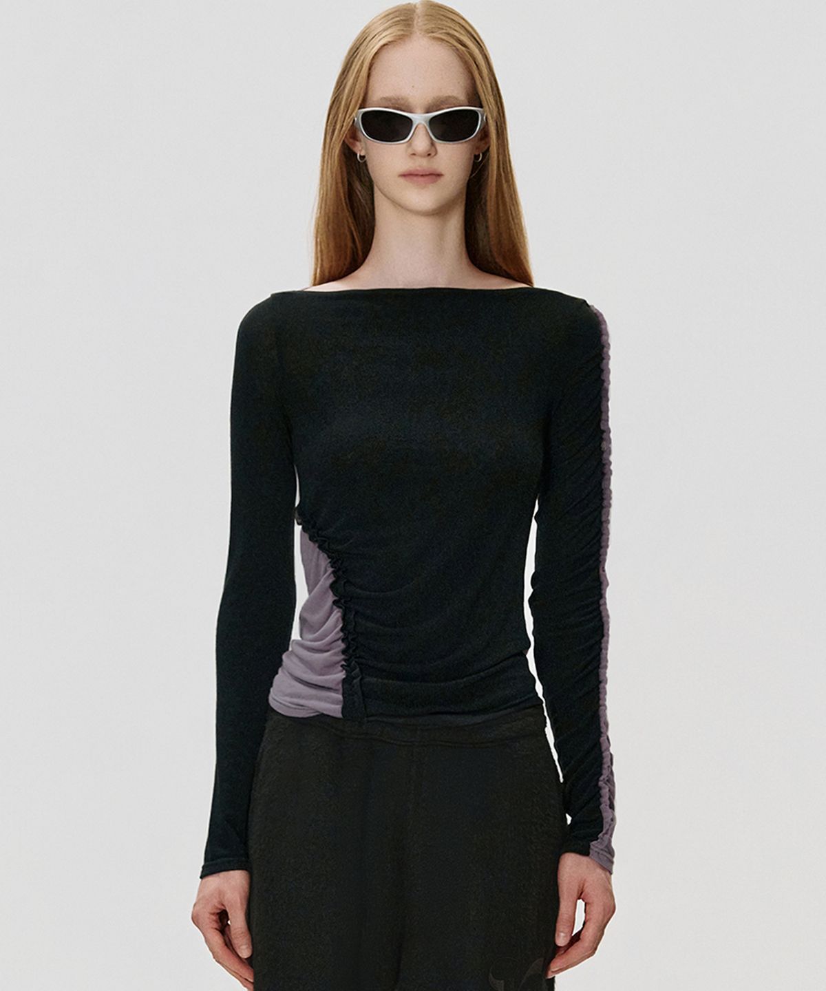 킴지수(KIMZISU) Colour Block Shirred T-shirt_BLACK