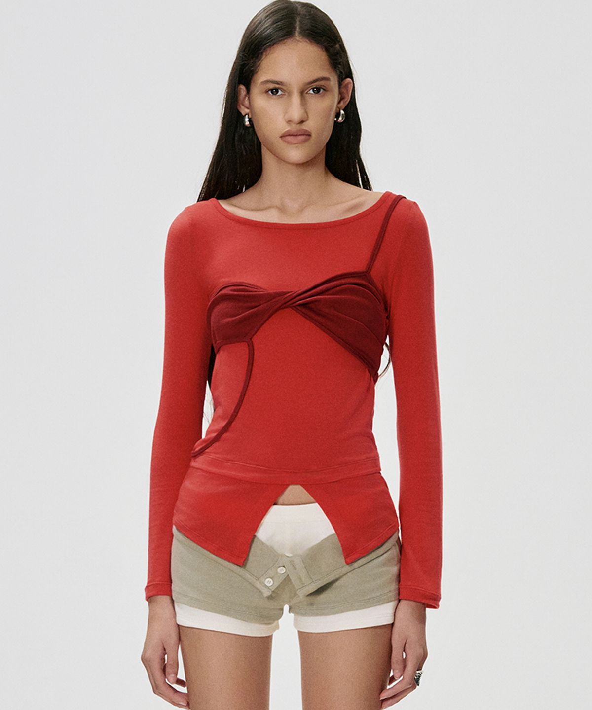 킴지수(KIMZISU) Twisted Bra Layer T-shirt_RED