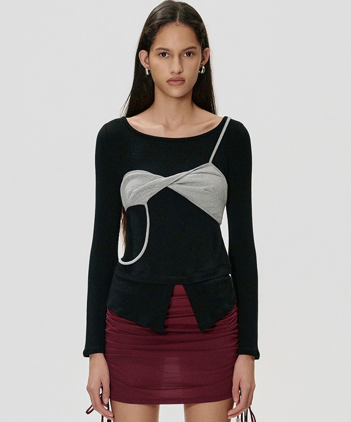 킴지수(KIMZISU) Twisted Bra Layer T-shirt_BLACK