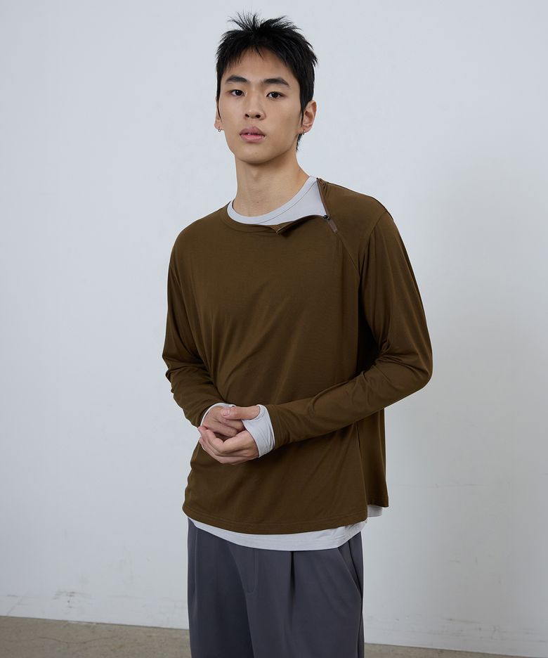 다이애그널 레이어드 롱슬리브 카키 브라운
