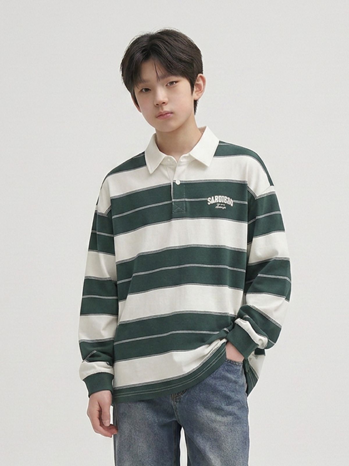 행텐 틴즈(HANGTEN TEENS) 틴즈 더블페이스 스트라이프 카라 티셔츠_319(14580-031-605-09)