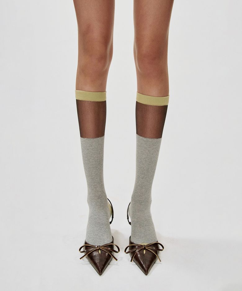 Sheer Color-Block Knee-High Socks_GREY