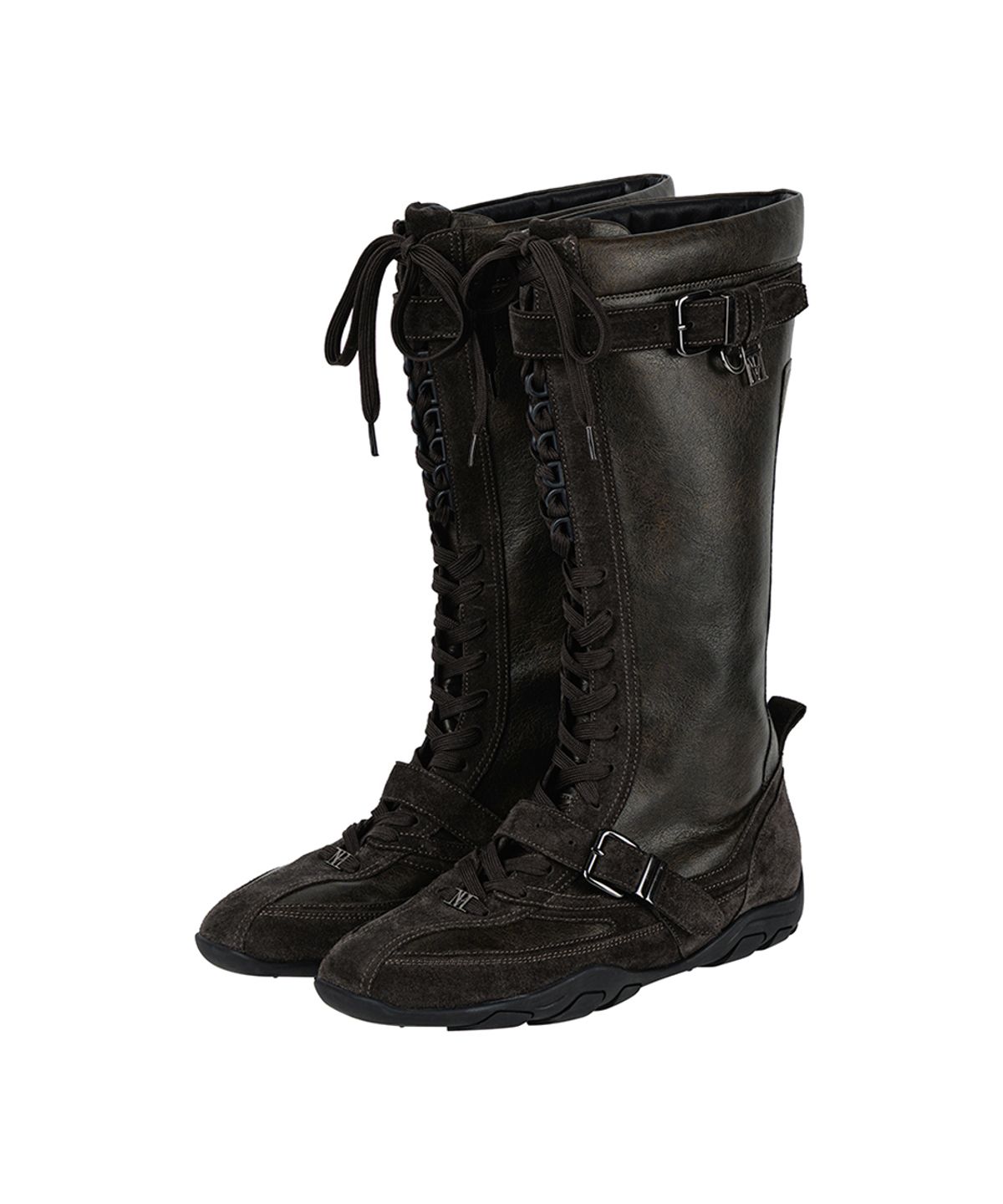 트리밍버드(TREEMINGBIRD) Suede-Panelled Boxing Boots [ Brown ]
