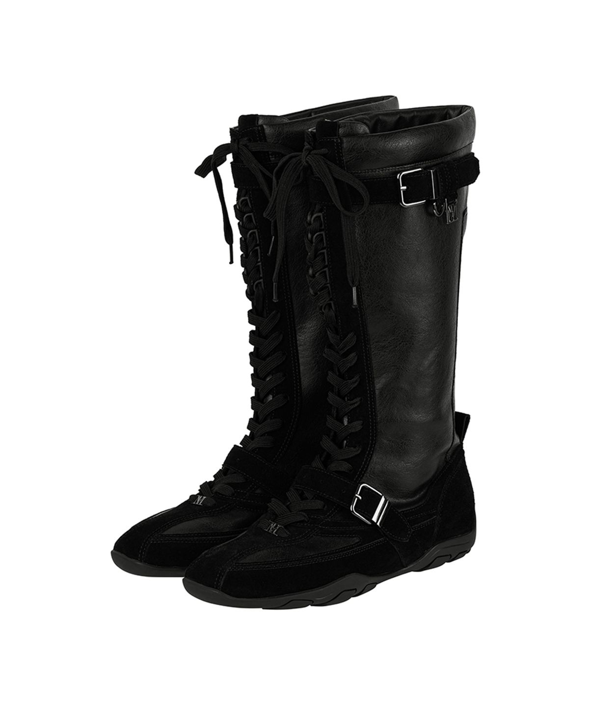 트리밍버드(TREEMINGBIRD) Suede-Panelled Boxing Boots [ Black ]